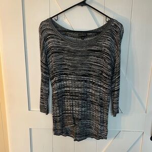 Women’s Express Mid-Sleeve Striped Black and Gray Knit Top, Size M
